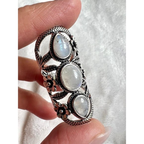 925 Flower Child Rainbow Flash Moonstone Ring 6 7 8 9 10 - Picture 7 of 11